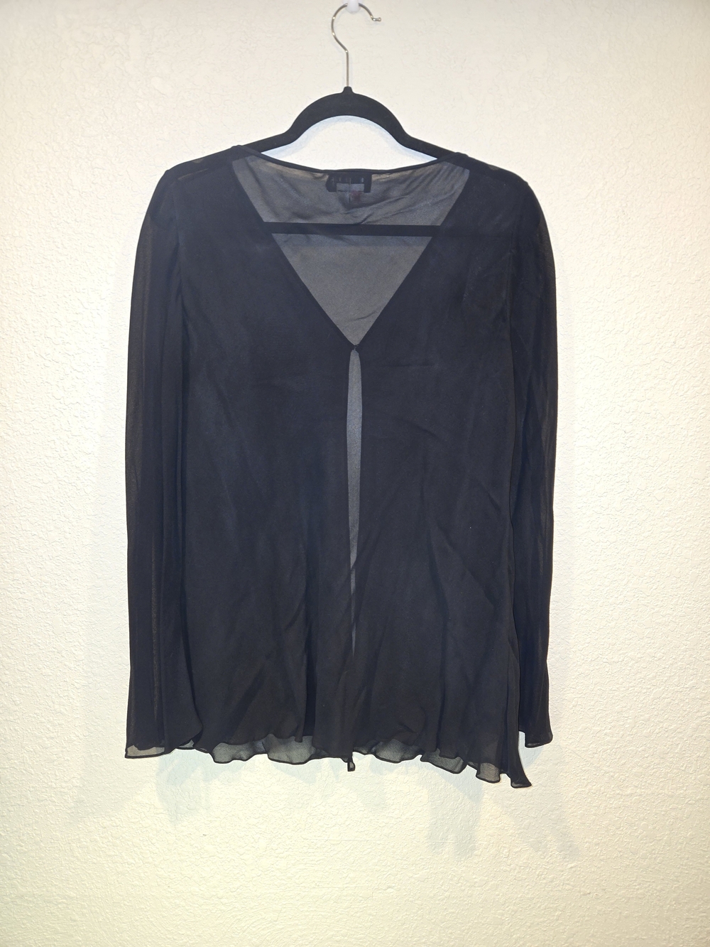 Melinda Eng Black Sheer V-Neck Overlay Top Size 12